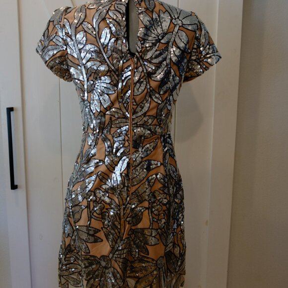 Milly silver and nude sequin leaf cocktail dress Size 6 - Picture 4 of 6